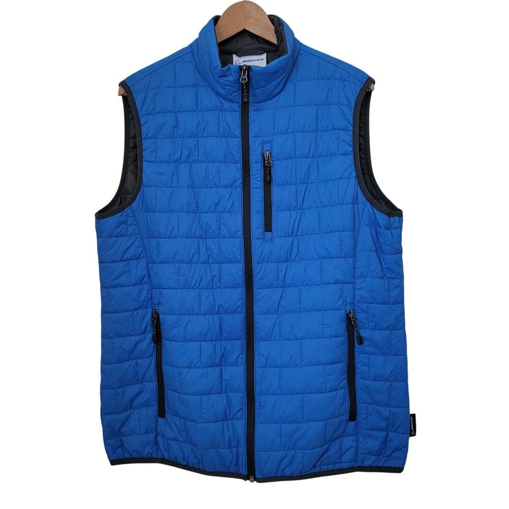 Boeing Quilted Blue Packable Nylon Puffer Vest w/ Zipper Pockets Unisex M